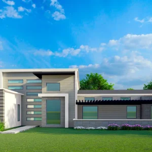 3734JZ Sprawling Contemporary Ranch with Angled 3-Car Garage