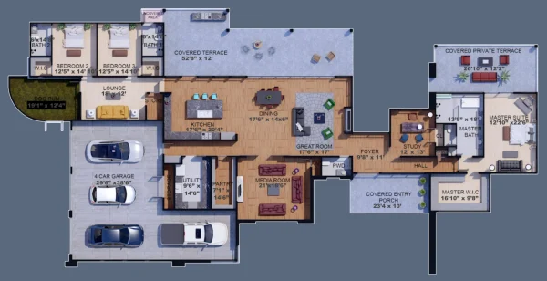 3882DS - 3-Bed Contemporary House Plan with Outdoor Kitchen - Image 2